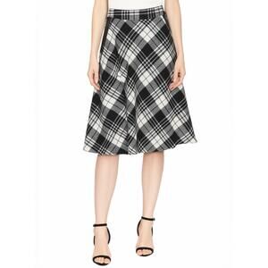 Womens Skirt Medium Black White Plaid Midi‎ Wool Blend Circle Tartan Academia